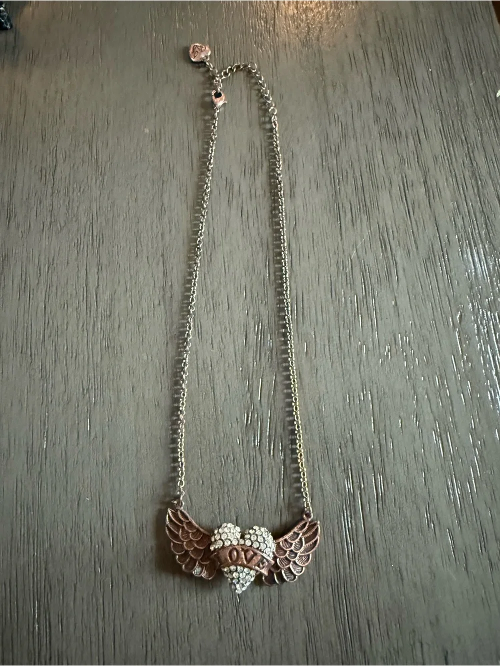 Betsey Johnson Winged Heart 'Love' Pendant Necklace 16 inch